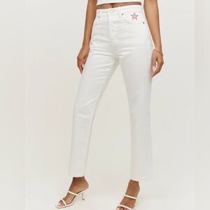 NWT Reformation Cynthia High Rise Straight Jeans with Star Embroidery